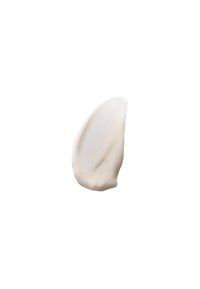 Krämig, off-white kosmetisk produkt i en mjuk, böjd form, med en glansig yta och subtil lyster mot en vit bakgrund.