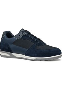 Scarpa da atletica blu navy con superiore in suede e mesh, suola in gomma, dettagli testurizzati e design tradizionale con lacci.