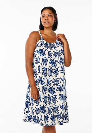 Zizzi Vestito di maglina - off w/blue leaf aop