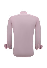 Lichtroze langemouwen shirt met een standaardkraag, knoopmanchetten en een gladde stof, met een recht achterontwerp.