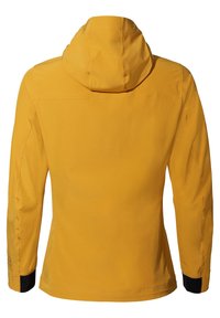 Veste à capuche jaune à manches longues avec poignets élastiques noirs, vue de dos sur fond blanc.