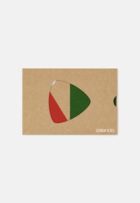 Cardboard package featuring a cutout revealing red, white, and green segments. Includes "Zalando" logo on the lower right corner.