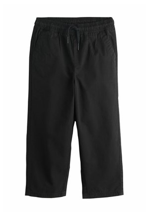 Schwarze, kürzere Hosen aus leichtem Stoff mit elastischem Bund und verstellbarem Zughband sowie seitlichen Taschen. Schlichtes Design.