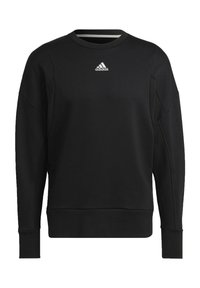 Felpa nera realizzata in morbido tessuto, con collo a giro, maniche lunghe e un piccolo logo bianco sul petto. Design minimalista e accattivante.