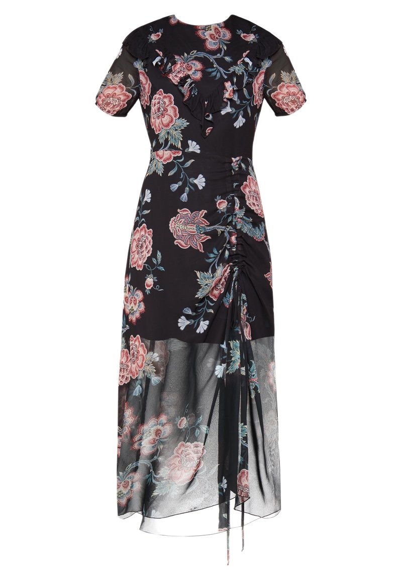 pinko flower dress PINKO floral-print tie-neck Mini Dress | Purple