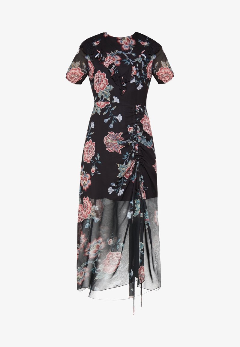 pinko flower dress PINKO floral-print tie-neck Mini Dress | Purple