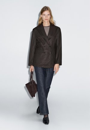 Massimo Dutti DOUBLE-BREASTED - Blazer - mottled dark brown