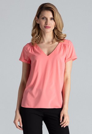 SHORT-SLEEVED BLOUSE WITH V-NECKLINE - Blouse - coral