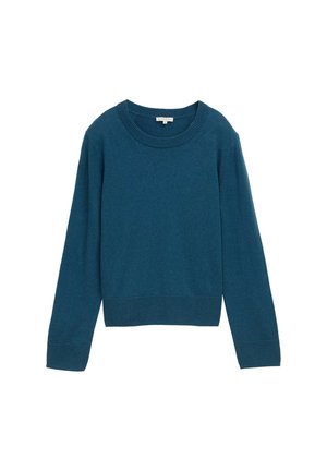 Tealtröja i mjukt tyg; har en ribbad rund halsringning och ärmslut, med en kortad nederdel och långa ärmar. Enkelt design.