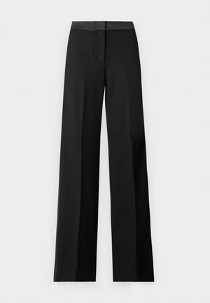 Pantalons larges noirs avec une taille lisse et un design élégant et ajusté. Fabriqués à partir d'un tissu léger avec une texture fluide.