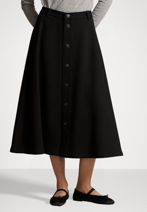WOOL CREPE BUTTONED SKIRT - Jupe trapèze - black