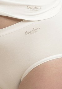Beige Baumwollmischung Unterwäsche mit glatter Textur, ausgestattet mit einem weichen Bund und dem Markennamen "Bambus by Speidel" in Hellbraun aufgedruckt.