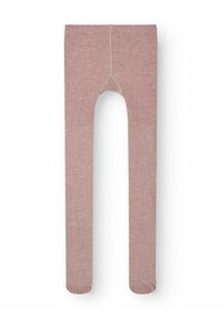 Ljust rosa ribbade strumpbyxor med bred midja och fotl�ös design. Har en slät textur och förstärkt stickning i toppen.