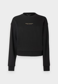 Μαύρο κοντό φούτερ κατασκευασμένο από μαλακό ύφασμα, με μακριά μανίκια και στρογγυλή λαιμόκοψη. Χρυσό λογότυπο "Armani Exchange" στο μπροστινό μέρος.