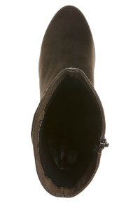 Ruske suède ankelstøvler med rund tå, synlig indvendig foring og detailside lynlås. Glat tekstur med et minimalistisk design.