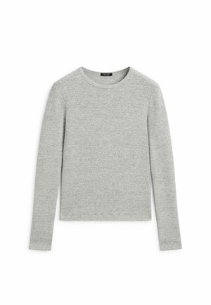 Lysegrå langærmet T-shirt med rund hals og blød, meleret tekstur lagt fladt på hvid baggrund.