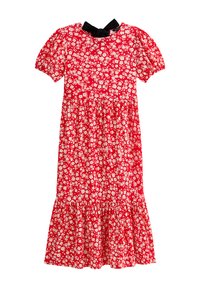 New Look CRINKLED FLORAL PRINT BOW BACK MIDI - Vestito casual - red pattern