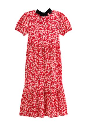 New Look CRINKLED FLORAL PRINT BOW BACK MIDI - Vestito casual - red pattern
