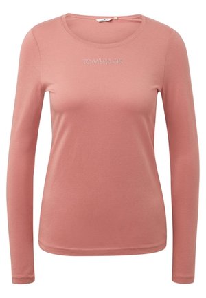 Rosa langärmeliges eng anliegendes Shirt mit rundem Ausschnitt und kleinem Strassschriftzug in der Mitte der Brust mit der Aufschrift "TOM TAILOR".