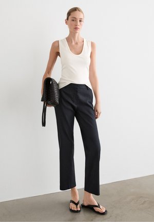 Massimo Dutti, STRAIGHT-LEG LINEN BLEND TROUSERS - Pantaloni - mottled dark blue