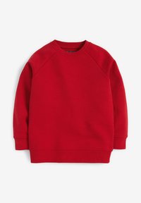 Rød crewneck sweatshirts lavet af blødt stof. Har raglanærmer, ribbede manchetter og kant. Glat tekstur uden synlige mønstre.