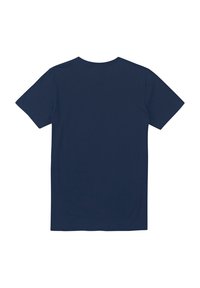 Marineblaue T-Shirt mit kurzen Ärmeln aus weichem Stoff, mit rundem Halsauschnitt und geradem Schnitt, ohne zusätzliche Muster oder Details.