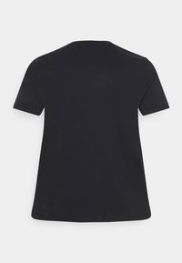 Sort kortærmet T-shirt med rund hals. Bomuldsstof, glat tekstur og en afslappet pasform. Ingen synlige detaljer eller mønstre.