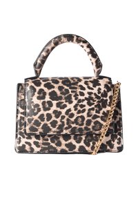 Borsa a tracolla in stampa leopardata con design strutturato, dotata di manico superiore e tracolla in catena dorata. Realizzata in materiale sintetico texturizzato.