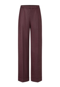 Burgundy wijde broek met verticale streepjes. Gemaakt van gestructureerde stof, met een elastische tailleband en een nette afwerking van de zoom.