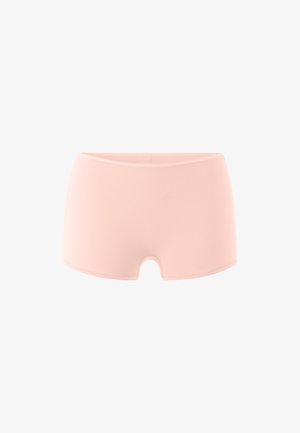 Sous-vêtement femme style boyshort couleur rose clair, tissu lisse avec une petite découpe au centre devant.