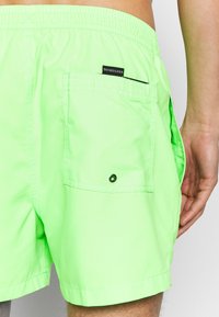 Jasne zelené plávajúce šortky s elastickým pásom, bočnou kapsou a zadnou kapsou, ktorá obsahuje čiernu nálepku Quiksilver a detaily s očkami.