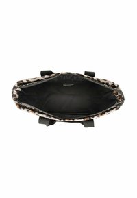 Vzorovaná taška přes rameno s šedým, černým a hnědým maskovacím vzorem. Vnitřek je z černé látky s uzavíráním na zip a dvěma horními uchy.