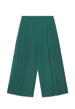 Pantaloni cropped a gamba larga in verde teal con pieghe verticali e vita alta.