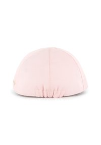 Casquette de baseball rose en tissu doux, avec un sommet arrondi et un design à l'arrière froncé. Détails de couture subtils.