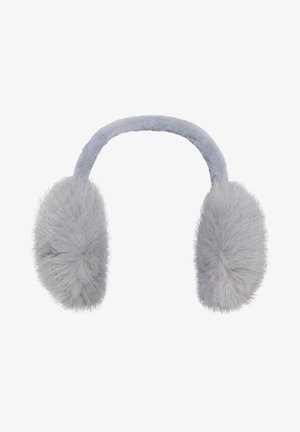 Morbidi paraorecchie grigi con una fascia imbottita e soffice che collega due copriorecchie spessi e pelosi.