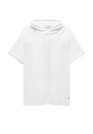 Witte korte mouwen hoodie van lichtgewicht stof, met een trekkoordsluiting, een casual pasvorm en een klein logo op de zoom.