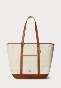 LEATHER TRIM CANVAS MEDIUM SHOPPER TOTE - Shopping bags - ecru/cuoio