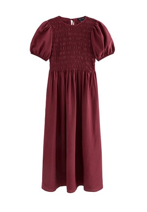 New Look, SHIRRED SHORT SLEEVE MIDI DRESS - Jurk - burgundy