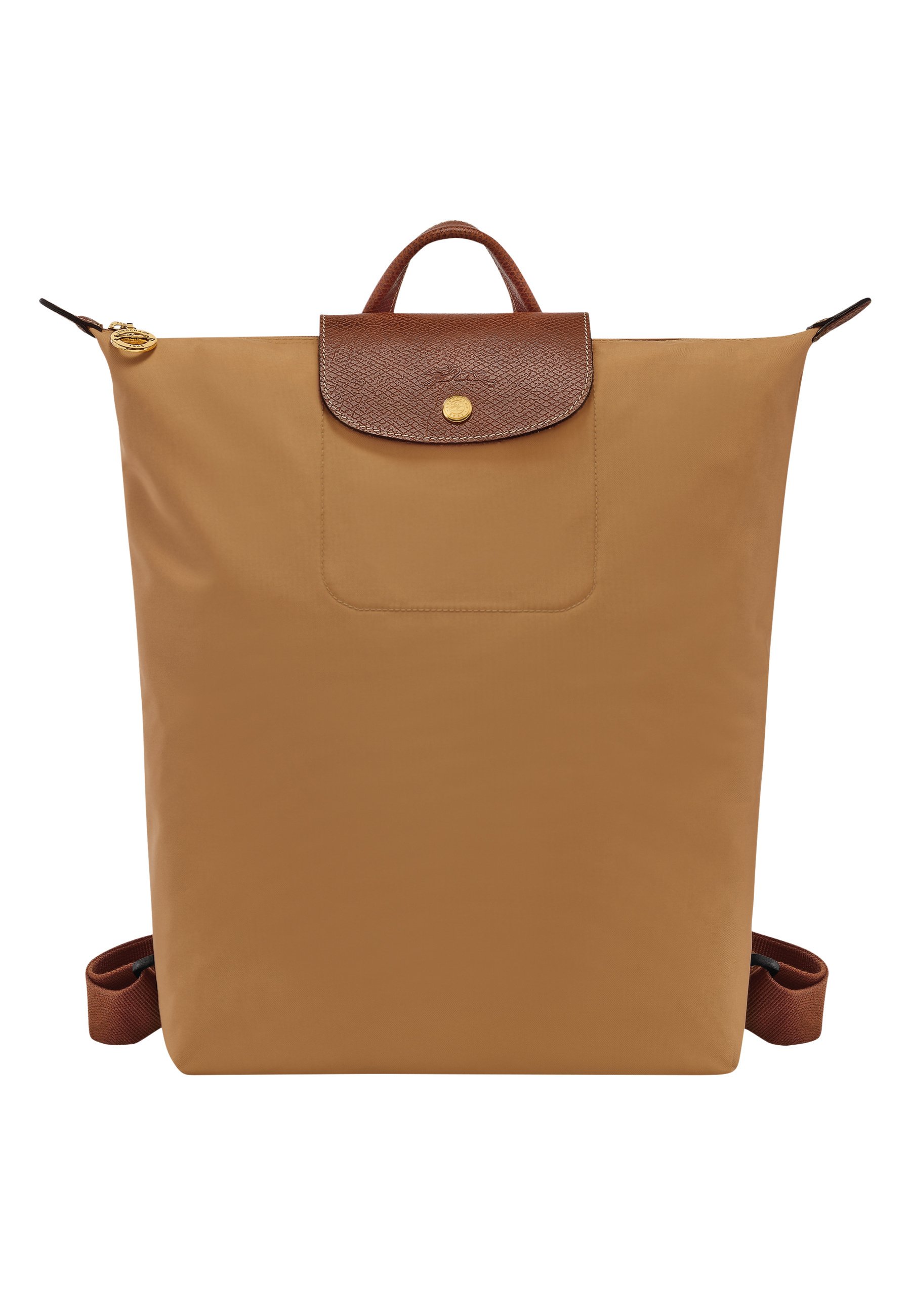 Long Champ Le Pliage Yellow Canvas Backpack with Brown Leather Flap Le Pliage Original M Backpack Cognac - Recycled canvas  main image 4