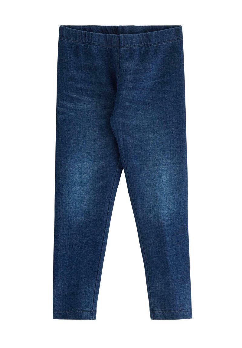 Leggings gjorda av mörkblå denimmaterial, med ett elastiskt midjeband och en smal passform. Inga synliga mönster eller beslag.