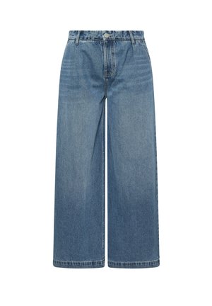 Jeans in denim a gamba larga di colore blu chiaro. Realizzati in cotone, con chiusura a bottone e tradizionale design a cinque tasche. Tessuto morbido, orlo dritto.