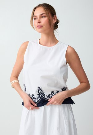 Jimmy Key, SLEEVELESS EMBROIDERED BORDER RELAXED BLOUSE - Blouse - white