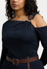 Lauren Ralph Lauren Woman BUCKLE TRIM CUTOUT STRETCH JERSEY TOP - Camisola de manga comprida - navy