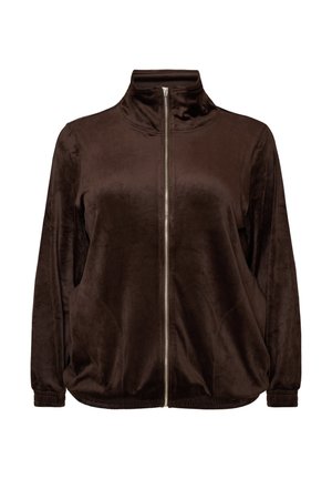Zizzi, CARDIGAN AUS VELOURS MIT REISSVERSCHLUSS UND HOHEM KRAGEN - Φούτερ με φερμουάρ - braun
