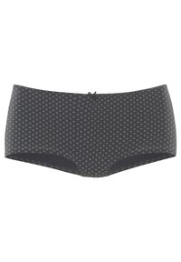 Tmavě šedé boxerky s jemným květinovým vzorem ve světle šedé barvě. Měkká látka, elastický pas a malá středová mašlička.