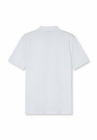 Polo bianco a maniche corte con colletto classico, texture liscia e design semplice, senza schemi o decorazioni.