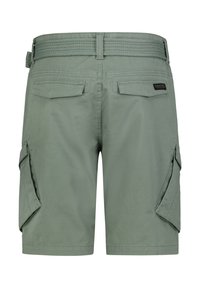 Grüne Cargo-Shorts aus einem strukturierten, robusten Gewebe. Mit Gesäß- und Seitentaschen sowie einem gewebten Gürtel für eine verstellbare Passform.