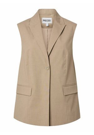Pieces, VEST PCROSA SPLIT - Γιλέκο - greige
