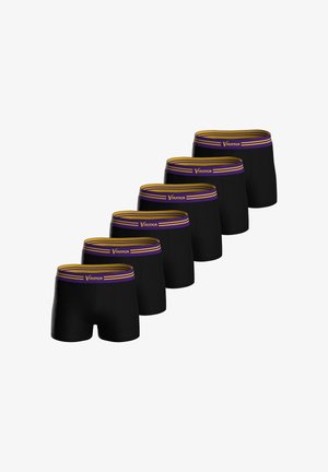 Sort boxer briefs sæt med seks stykker, med et elastisk bånd i lilla og guld med teksten "Vikings". Glat tekstur, skræddersyet pasform.