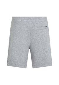 Grå atletiske shorts lavet af blød stof. Har en elastisk talje med snoretræk og en lille baglomme med diskret branding. Flade sømme.